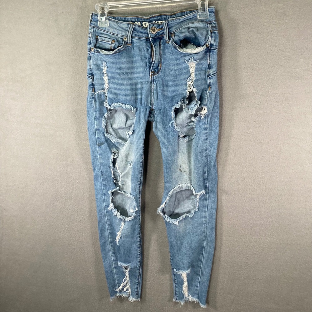 SONG‎ Curvy Jeans Womens 5/27 Distressed Ripped High Rise Skinny Denim